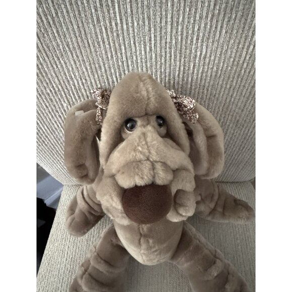 VTG WRINKLES Puppet Puppy Dog Girl Bows Toy Plush Stuffed Animal 1981 MINT - Picture 2 of 10